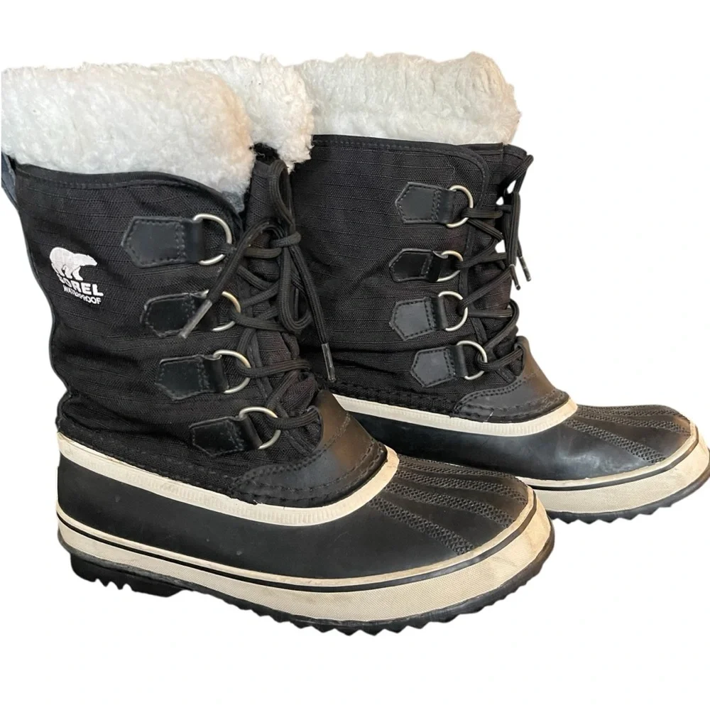 Sorel Black/White Winter Carnival Waterproof Faux Shearling Lace Up Boots (7) - Picture 6 of 15